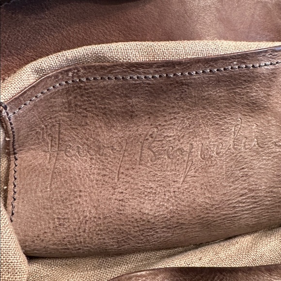 HENRY BEGUELIN WASHED GREEN WOVEN LEATHER SATCHEL - - Picture 8 of 9